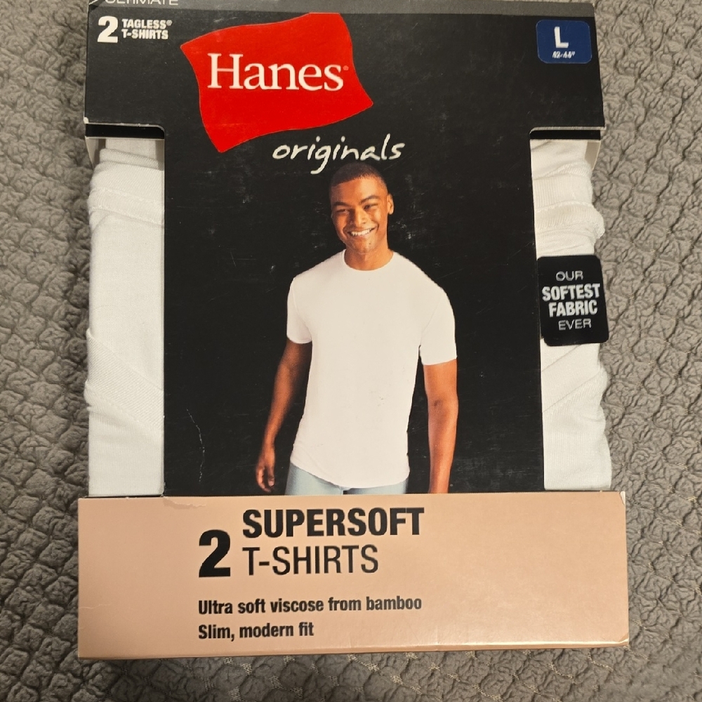 Hanes Originals Supersoft T-Shirts - 2 Pack, White